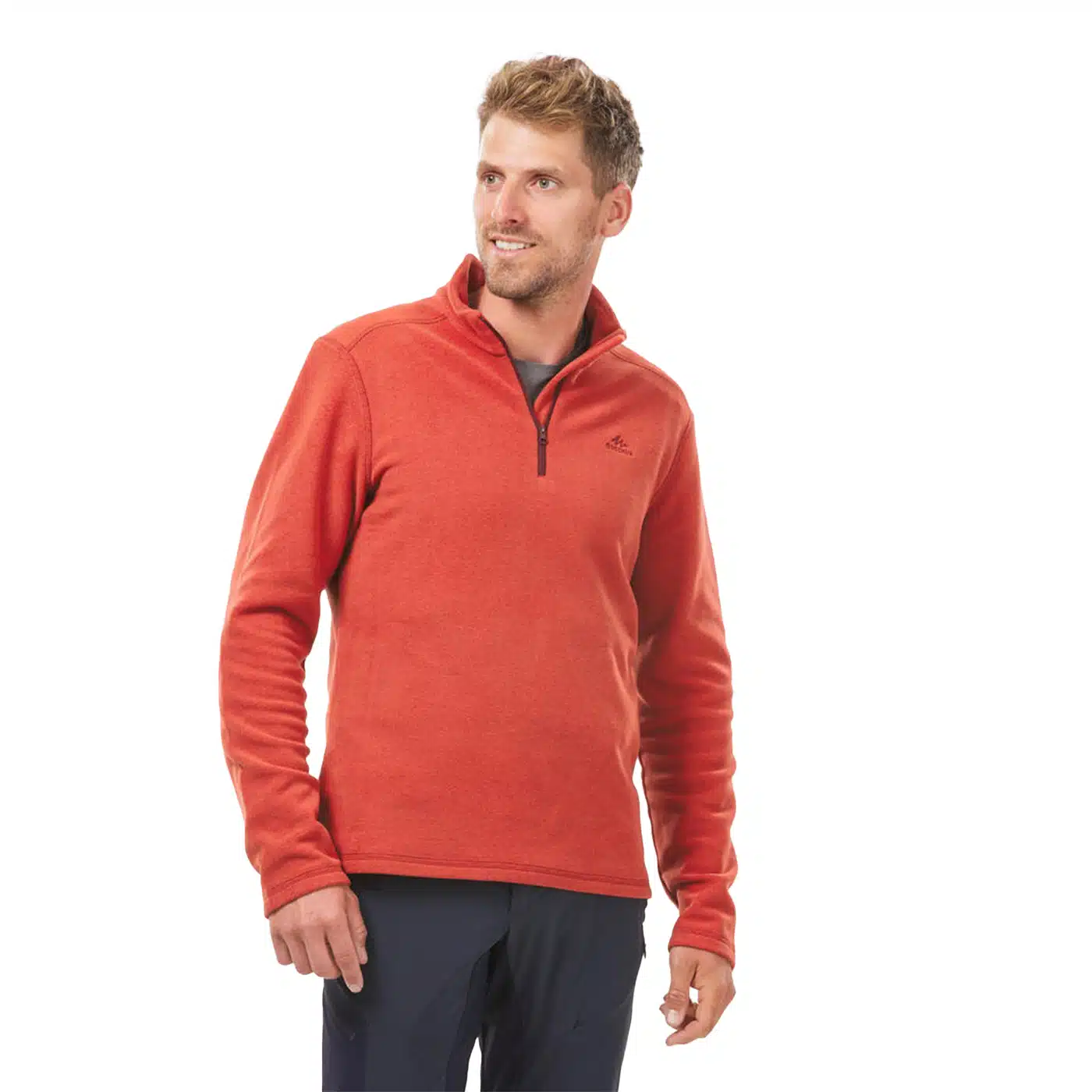 POLAR DE MONTAÑA Y TREKKING MEDIA CREMALLERA HOMBRE MH100 QUECHUA NARANJA OPACO