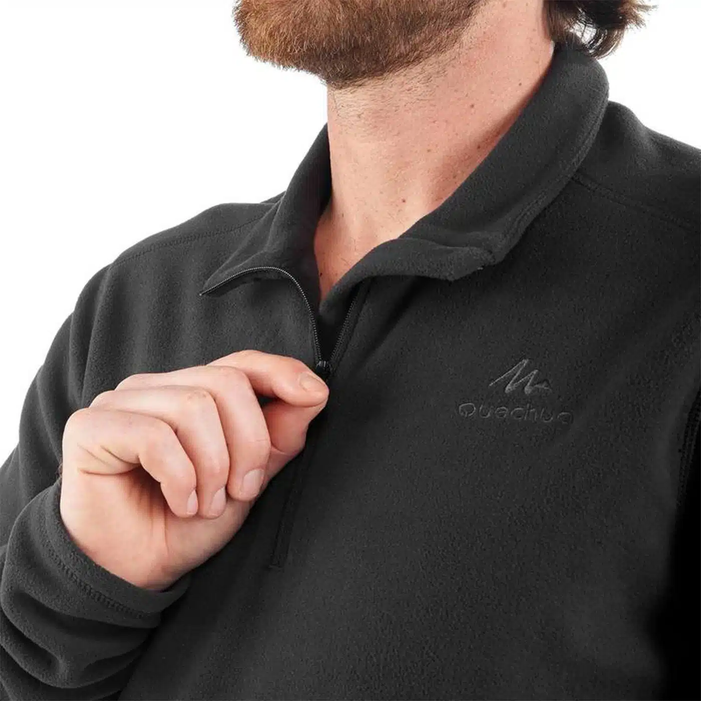 POLAR DE MONTAÑA Y TREKKING MEDIA CREMALLERA HOMBRE  MH 100  QUECHUA NEGRO - Imagen 4