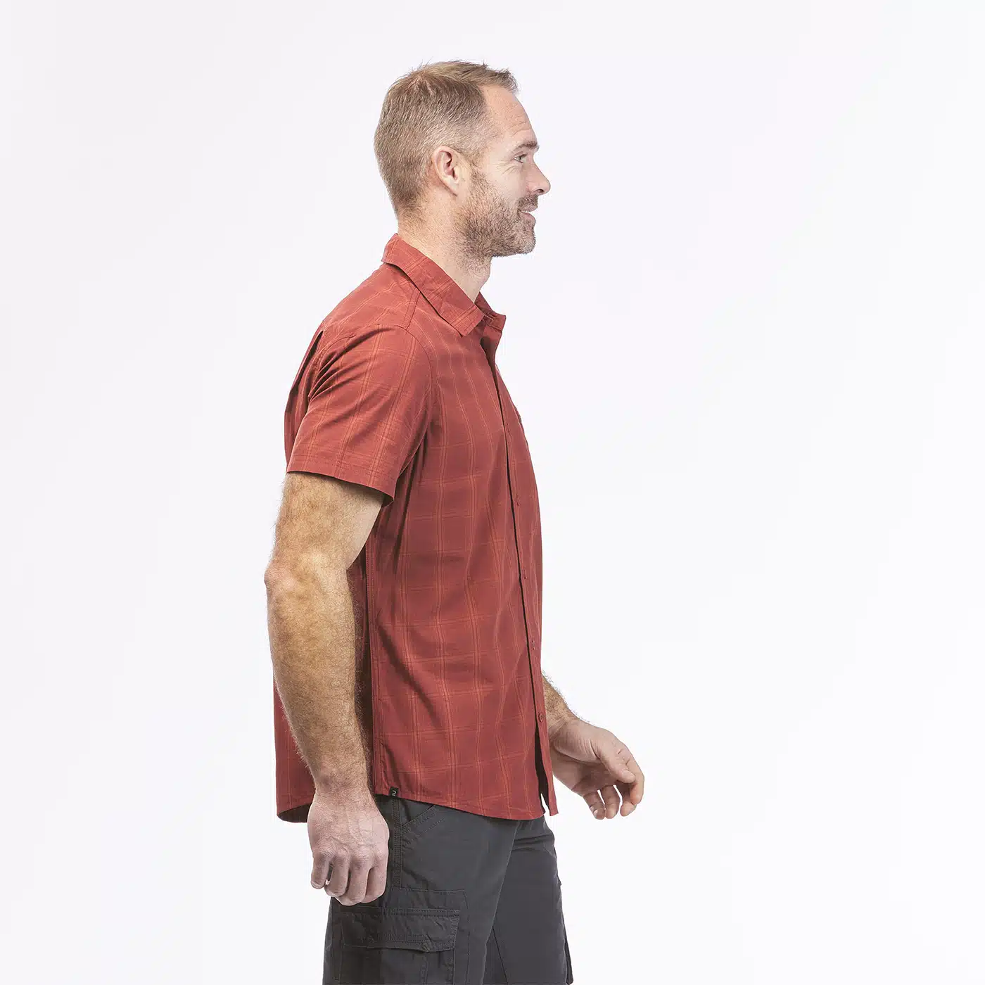 CAMISA CUADROS DE MONTAÑA Y TREKKING MANGA CORTA HOMBRE FORCLAZ TRAVEL 100 ROJO - Imagen 4