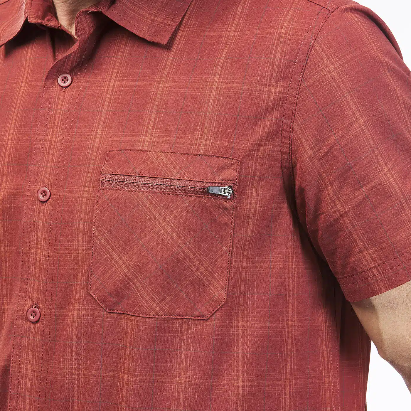 CAMISA CUADROS DE MONTAÑA Y TREKKING MANGA CORTA HOMBRE FORCLAZ TRAVEL 100 ROJO - Imagen 3