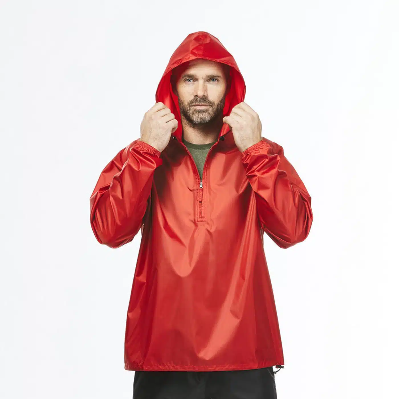 IMPERMEABLE COMPACTO CHUBASQUERO 1/2 CREMALLERA HOMBRE QUECHUA HOMBRE ROJO TEJA