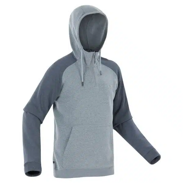 SUDADERA MONTAÑA Y TREKKING CAPUCHA HOMBRE QUECHUA NH150 1/2 CREMALLERA GRIS ACERO