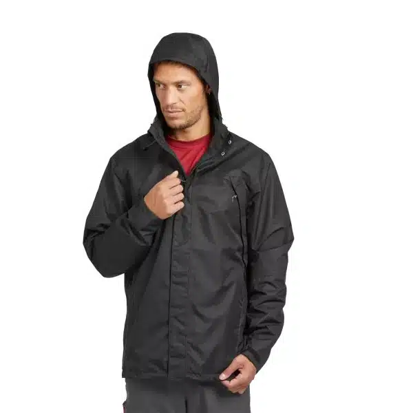 CHAQUETA IMPERMEABLE TREKKING MONTAÑA VENTILACIÓN EXTRA QUECHUA MH100 HOMBRE NEGRO