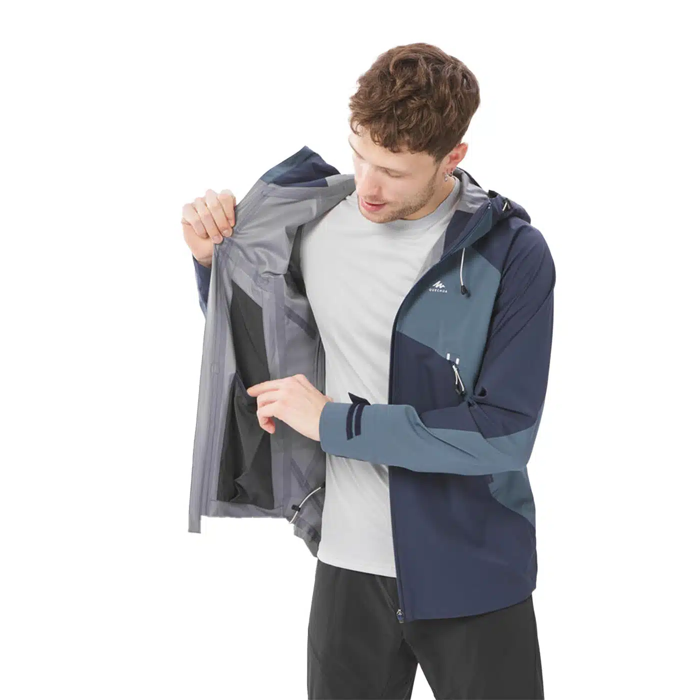 CHAQUETA IMPERMEABLE TREKKING Y MONTAÑA QUECHUA MH500 HOMBRE AZUL - Imagen 3