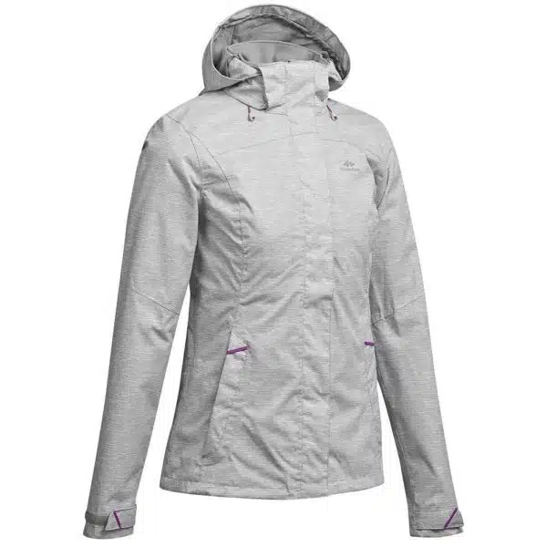 CHAQUETA IMPERMEABLE MONTAÑA Y SENDERISMO MUJER QUECHUA MH100 GRIS CLARO - Imagen 3