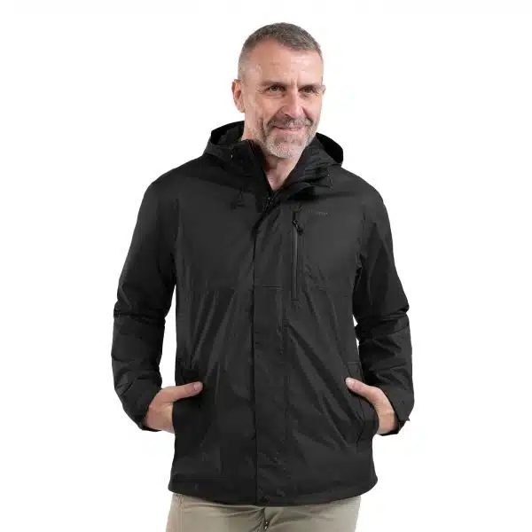 CHAQUETA IMPERMEABLE DE MONTAÑA Y TREKKING CON CAPUCHA QUECHUA NH500 HOMBRE NEGRO