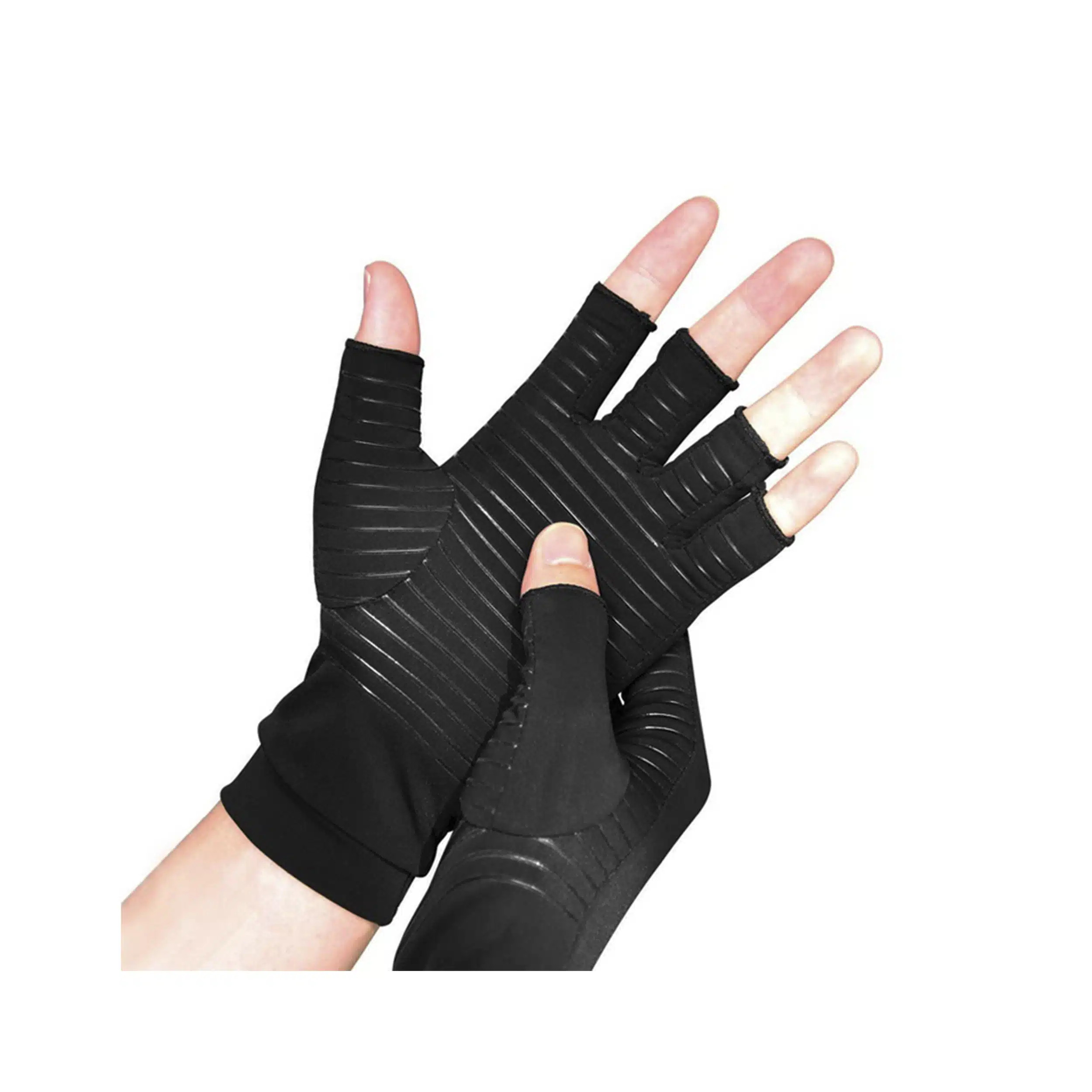 GUANTES DE COMPRESION ALIVIO DE DOLOR DE ARTRITIS COBRE DEDOS CORTOS NEGRO SUMAQ - Imagen 2