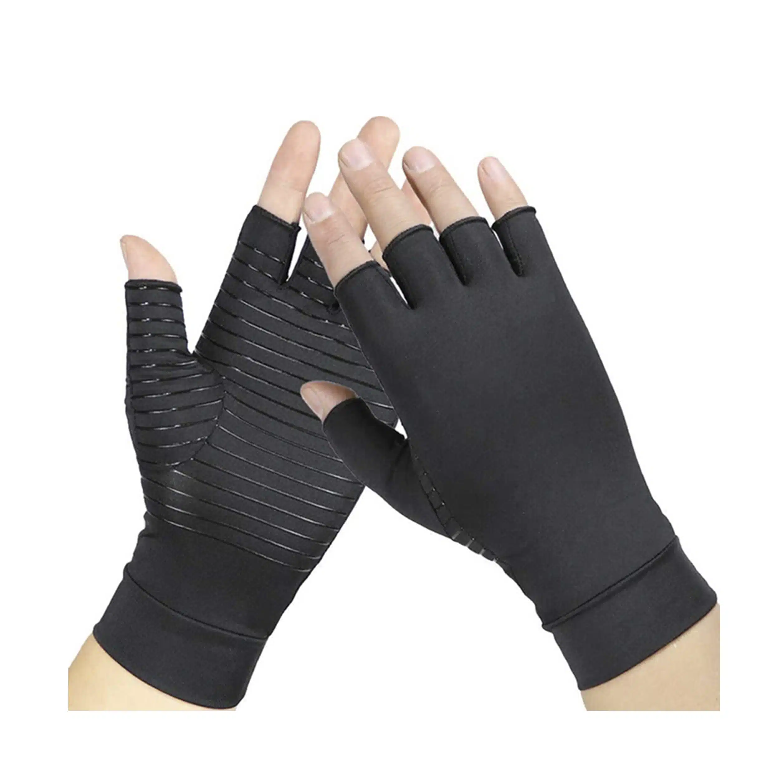 GUANTES DE COMPRESION ALIVIO DE DOLOR DE ARTRITIS COBRE DEDOS CORTOS NEGRO SUMAQ - Imagen 3