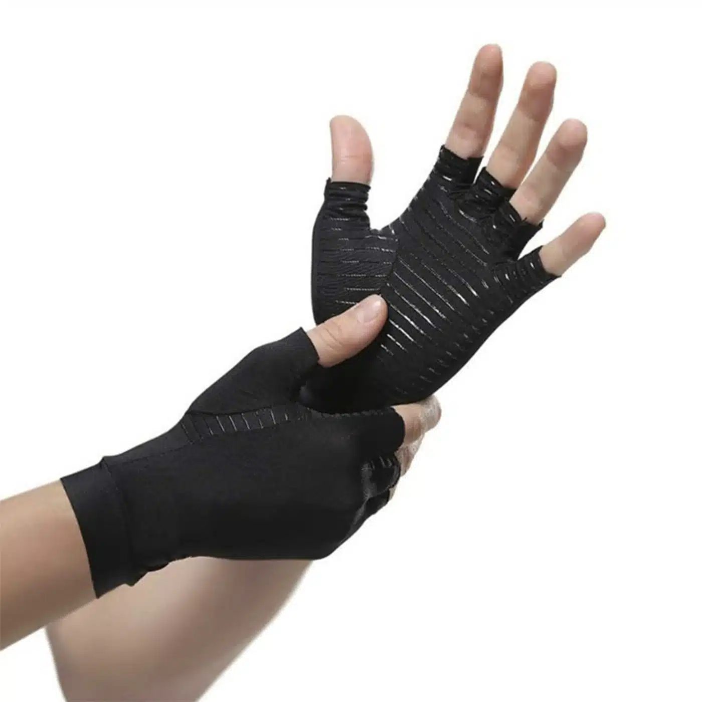 GUANTES DE COMPRESION ALIVIO DE DOLOR DE ARTRITIS COBRE DEDOS CORTOS NEGRO SUMAQ