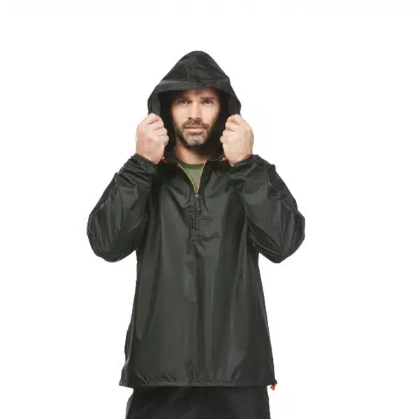 Chubasquero de montaña y trekking media cremallera Quechua Raincut Hombre Negro