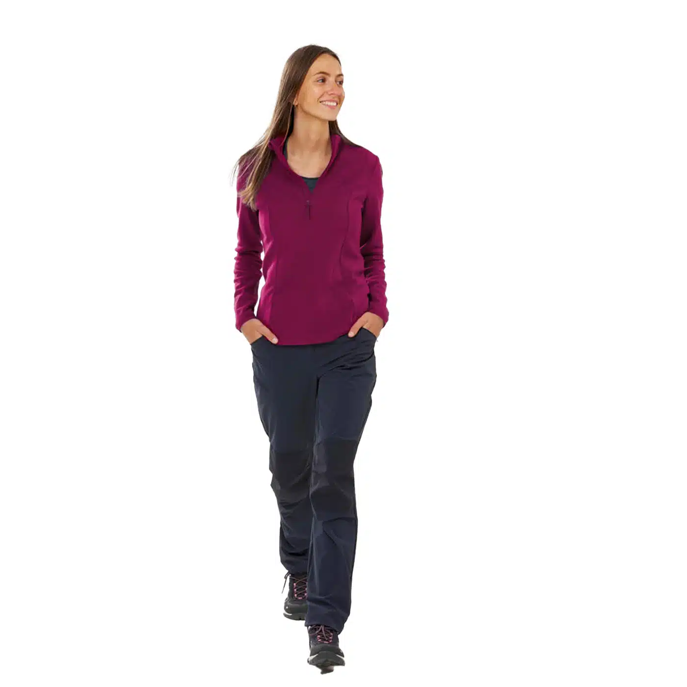 POLAR DE MONTAÑA Y TREKKING  MEDIA CREMALLERA MUJER QUECHUA MH100 REMOLACHA - Imagen 5