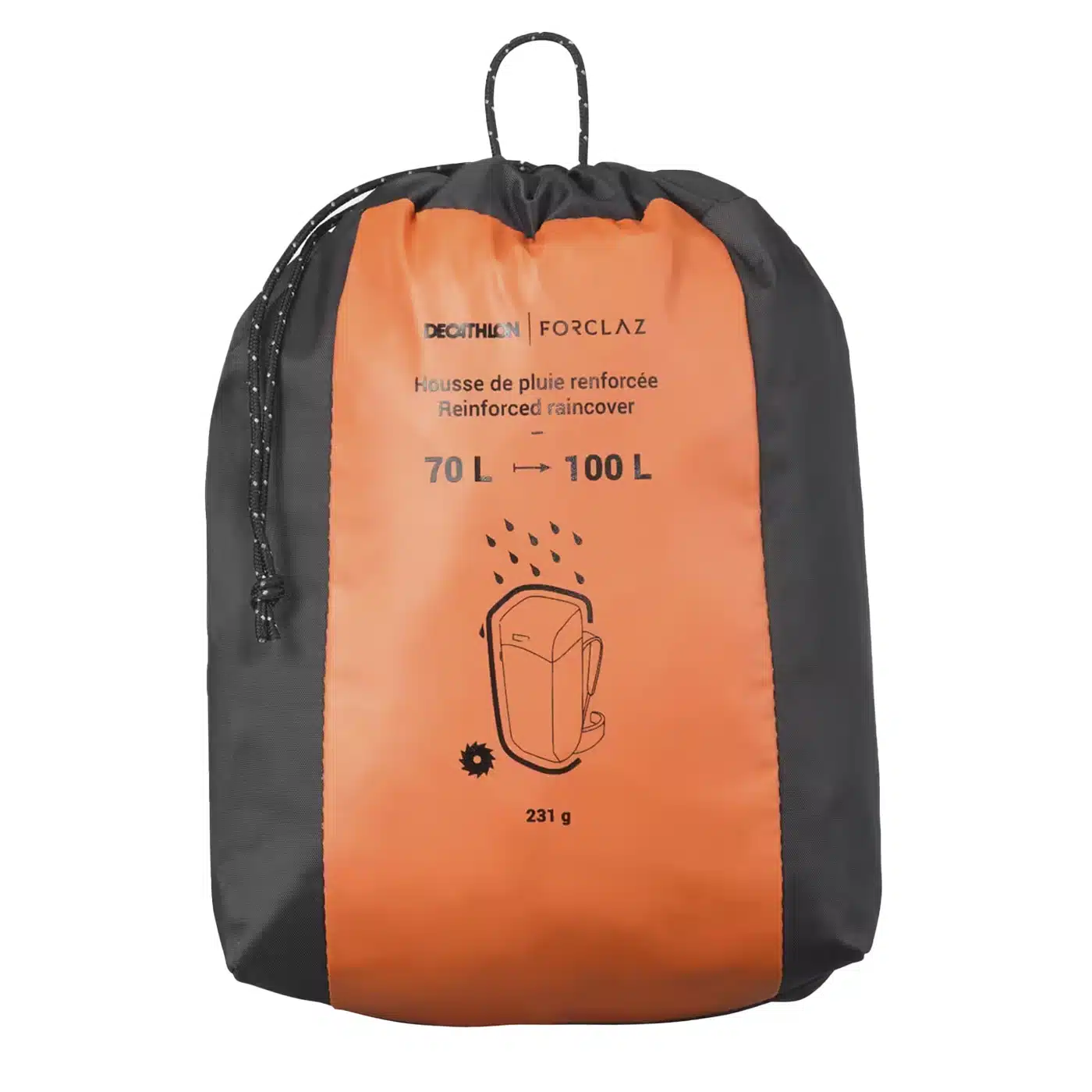 FUNDA DE MOCHILA IMPERMEABLE REFORZADA DE MONTAÑA Y TREKKING FORCLAZ 70-100 LITROS NEGRO - Imagen 2