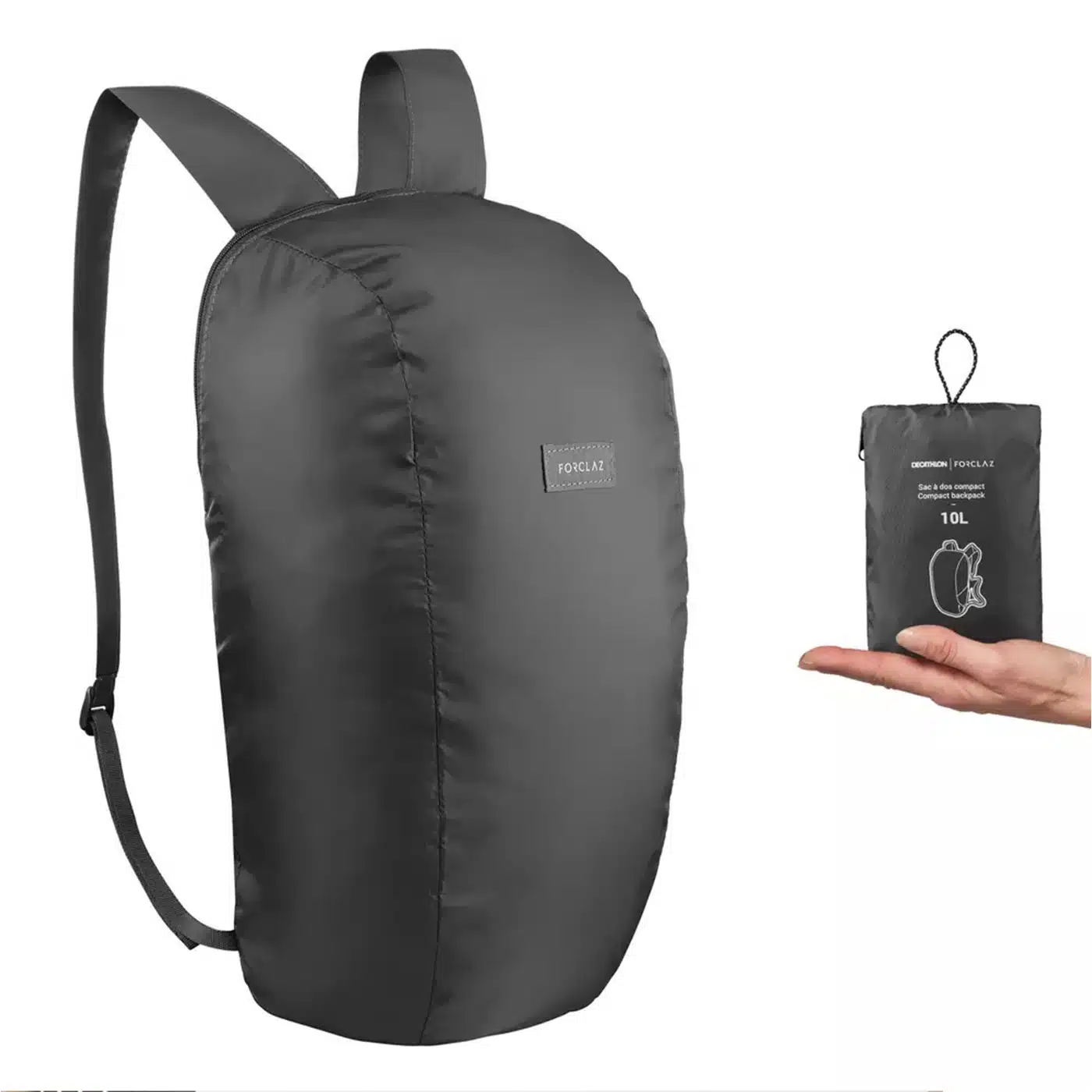 MOCHILA PLEGABLE DE MONTAÑA TREKKING VIAJE COMPACTO  FORCLAZ NEGRO 10L - 10L