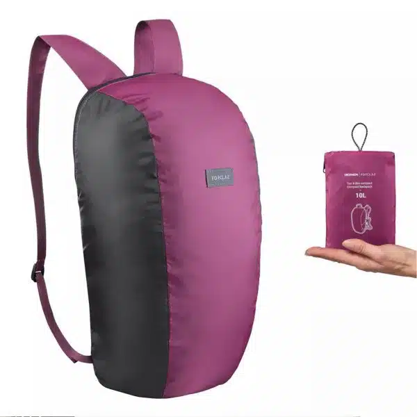 MOCHILA PLEGABLE DE MONTAÑA TREKKING VIAJE COMPACTO FORCLAZ VIOLETAL 10L - 10L