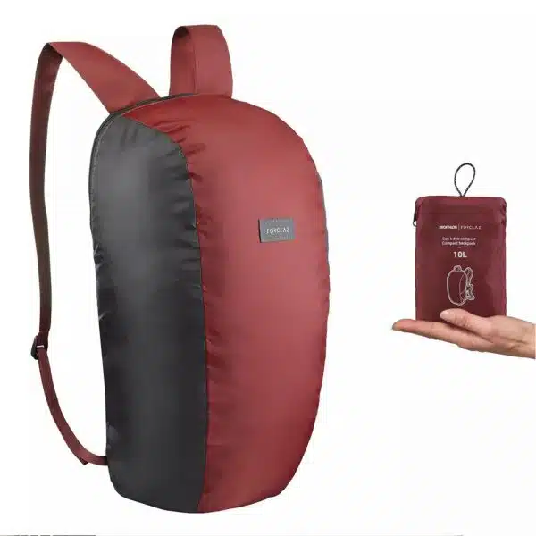 MOCHILA PLEGABLE DE MONTAÑA TREKKING VIAJE COMPACTO FORCLAZ MARRÓN 10L - 10L