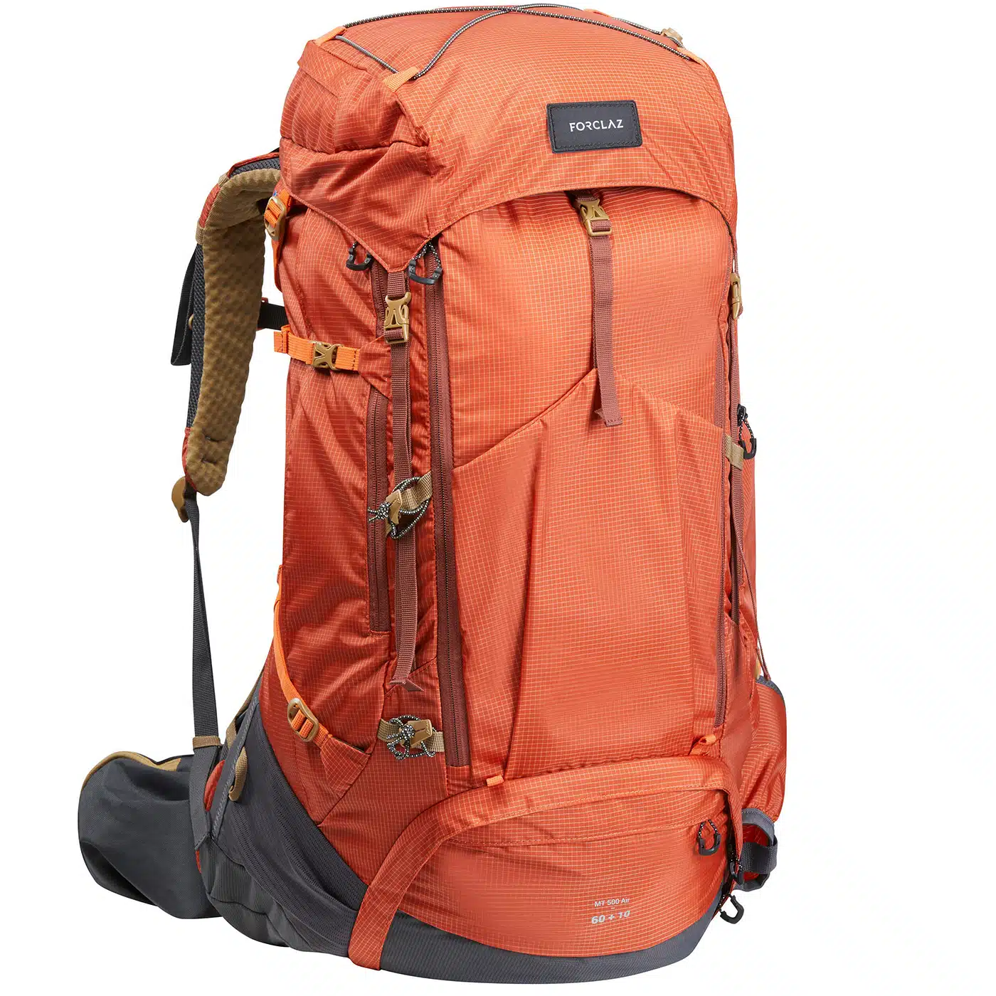 MOCHILA MONTAÑA Y TREKKING 60L+10L FORCLAZ MT500 AIR , FUNDA IMPERMEABLES ANARANJANDO - 60 +10L
