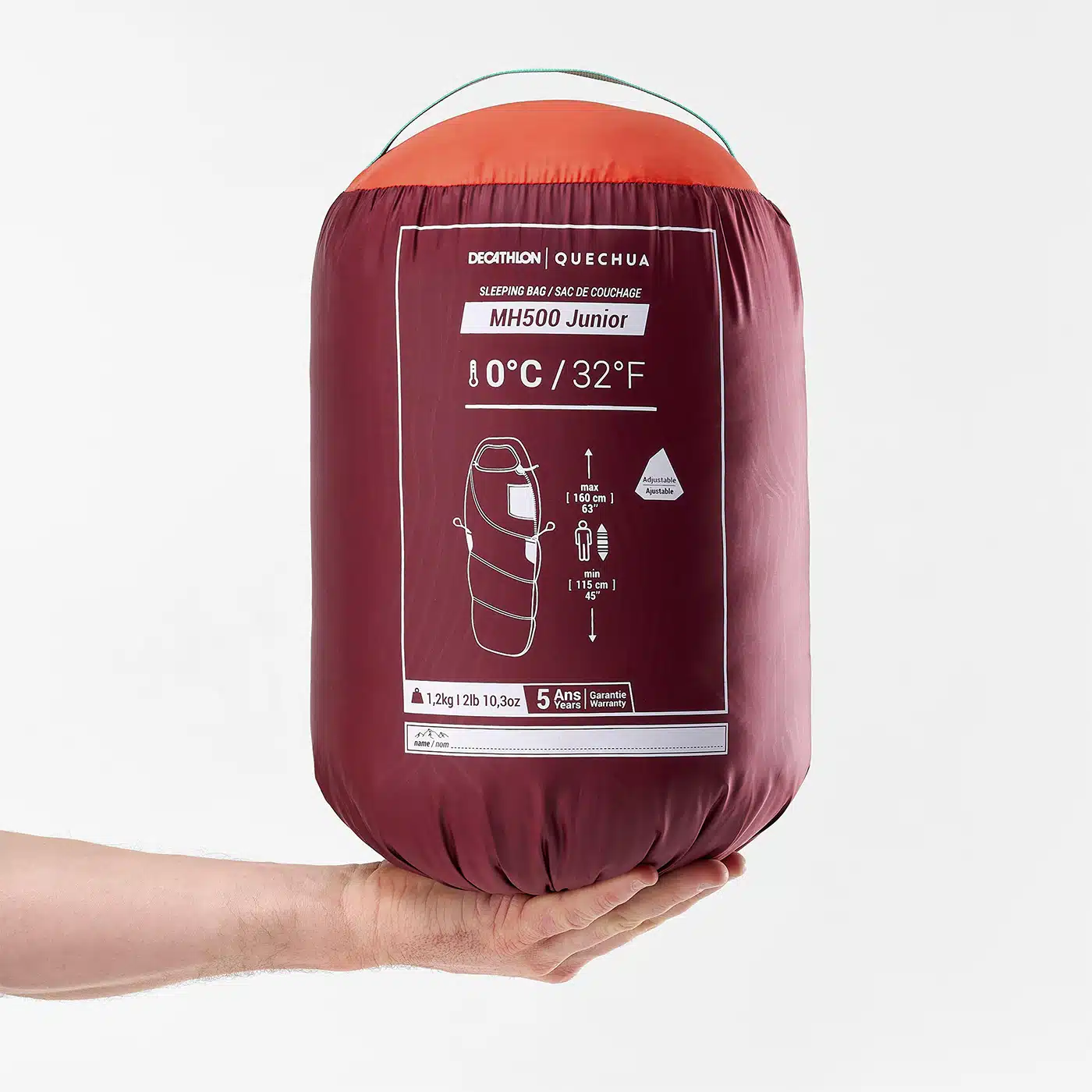 BOLSA DE DORMIR 0 ºC JUNIOR MOMIA 115-155CM QUECHUA MH100 ANARANJADO - JUNIOR - Imagen 6