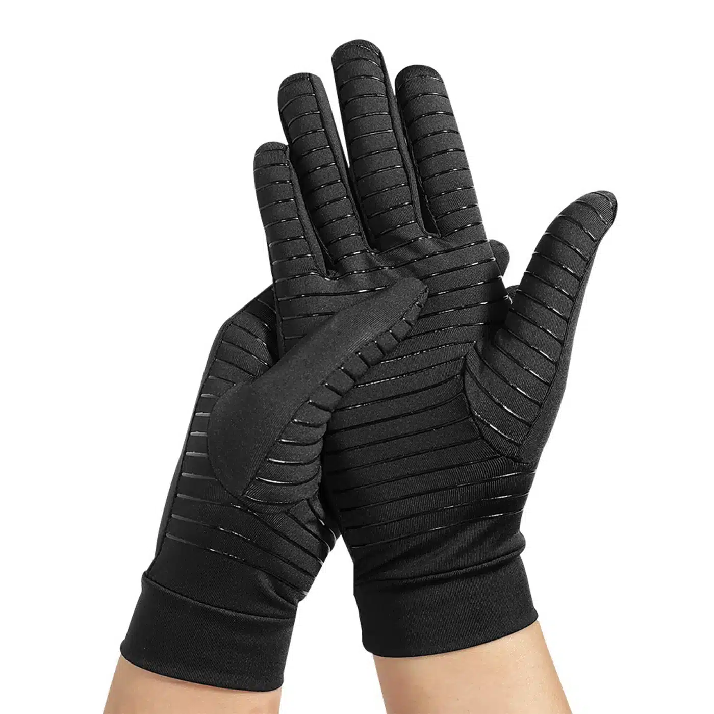 GUANTES DE COMPRESION ALIVIO DE DOLOR DE ARTRITIS COBRE DEDOS COMPLETOS NEGRO SUMAQ - Imagen 2