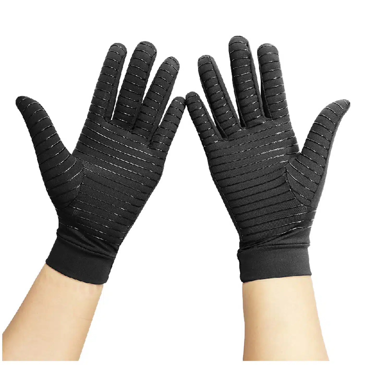 GUANTES DE COMPRESION ALIVIO DE DOLOR DE ARTRITIS COBRE DEDOS COMPLETOS NEGRO SUMAQ - Imagen 4