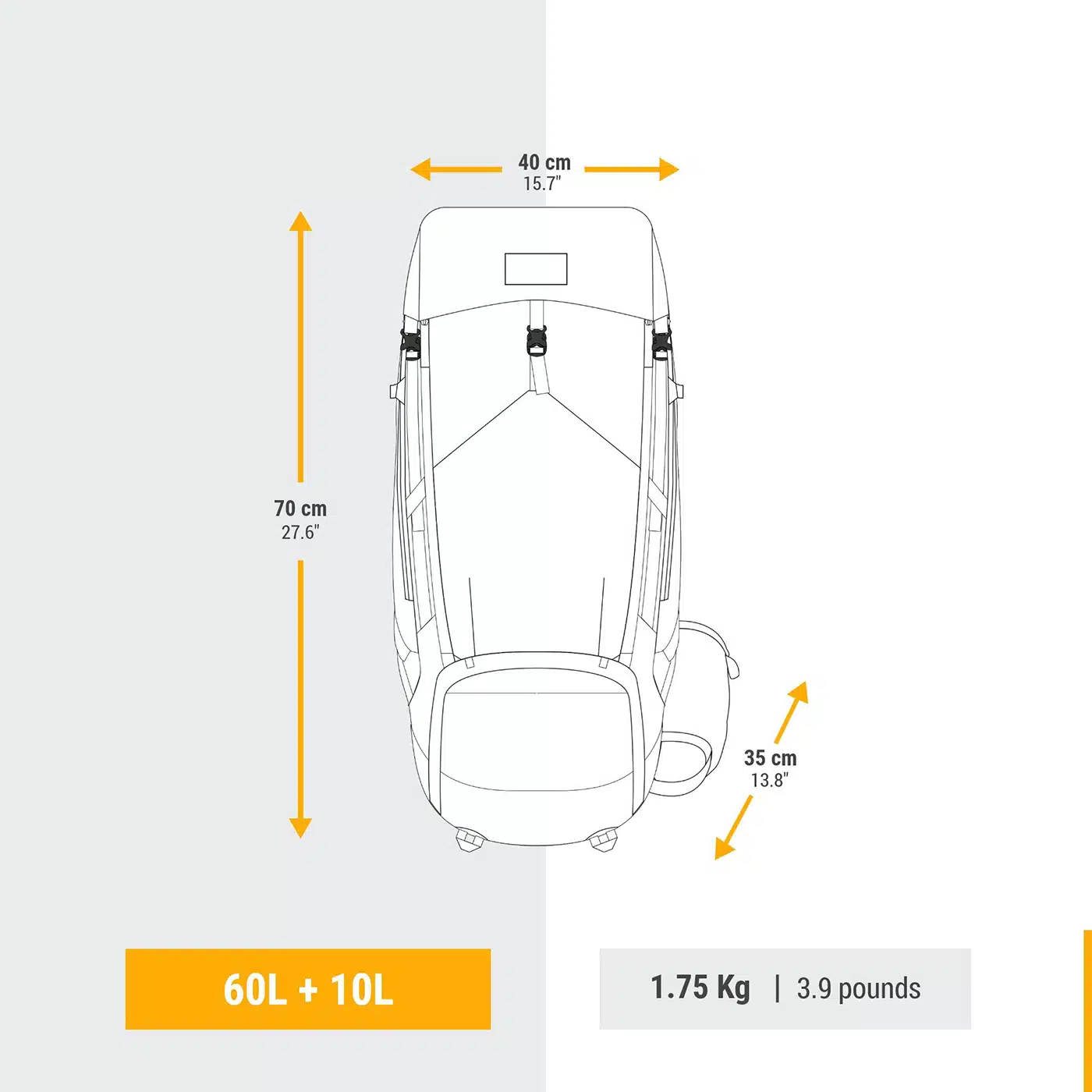 MOCHILA MONTAÑA Y TREKKING 60L+10L FORCLAZ MT500 AIR , FUNDA IMPERMEABLES ANARANJANDO - 60 +10L - Imagen 10