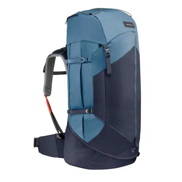 MOCHILA DE MONTAÑA Y TREKKING 60 L . FORCLAZ TREKK 100, FUNDA IMPERMEABLE AZUL TORMENTA - 60L