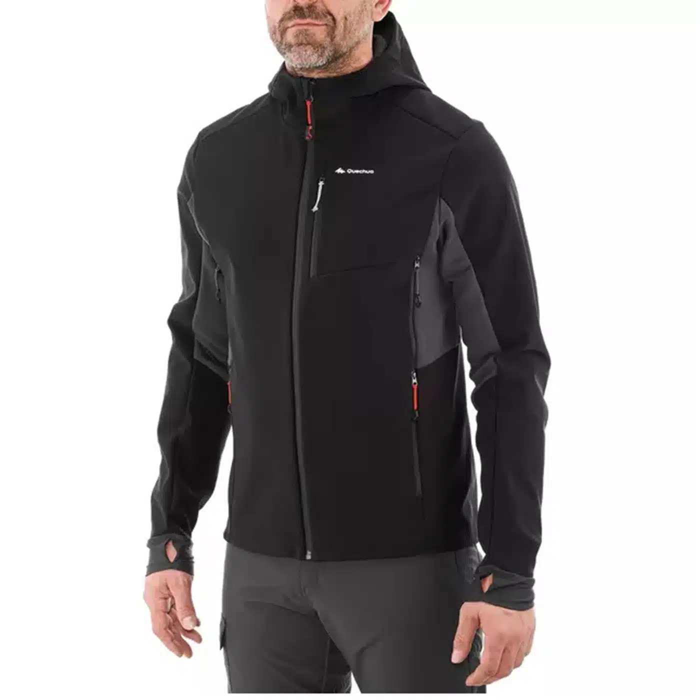 CASACA CORTAVIENTO SOFTSHELL MONTAÑA Y TREKKING FORCLAZ TREK 500 HOMBRE NEGRO