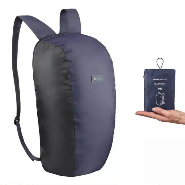 MOCHILA PLEGABLE DE MONTAÑA TREKKING VIAJE COMPACTO FORCLAZ AZUL 10L