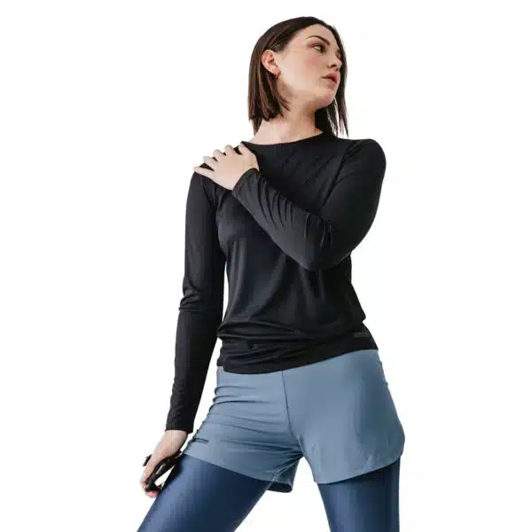 Camiseta Manga Larga Running protección solar KALENJI Mujer negro