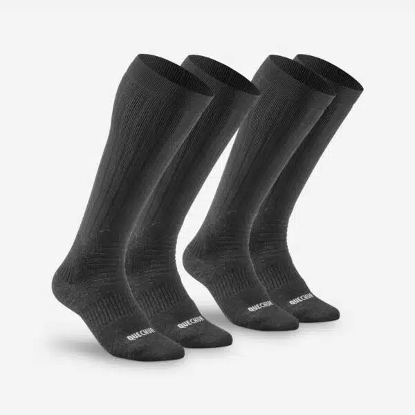 CALCETINES TÉRMICOS DE MONTAÑA Y NIEVE 2 PARES ADULTO QUECHUA SH100 WARM NEGRO-GRIS OSCURO