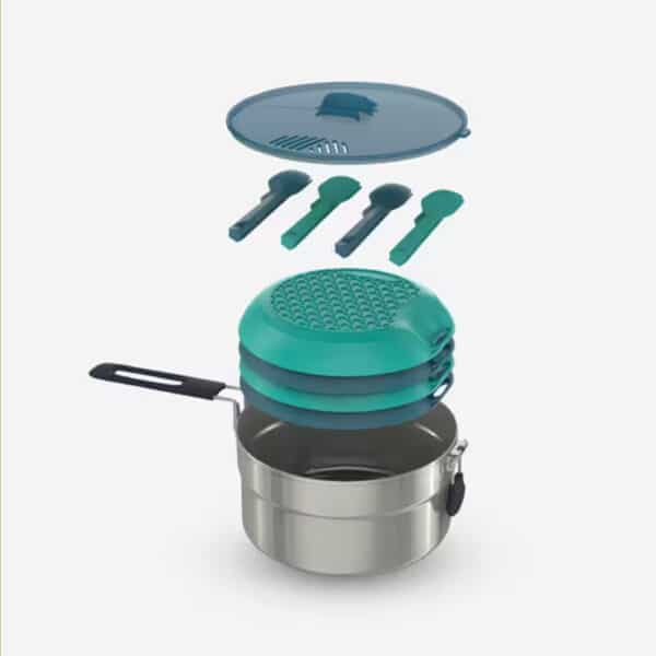 Fiambrera de camping 4 personas con 18 elementos acero inoxidable quechua MH100 Gris Oscuro